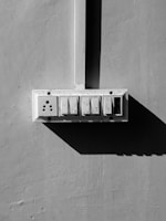 A range of electrical sockets and switches arranged neatly.