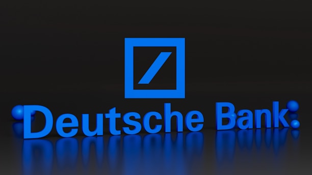 a blue sign that says deutsche bank