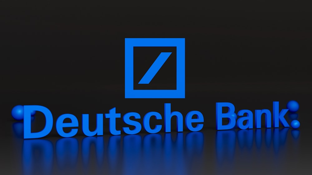 Un letrero azul que dice Deutsche Bank