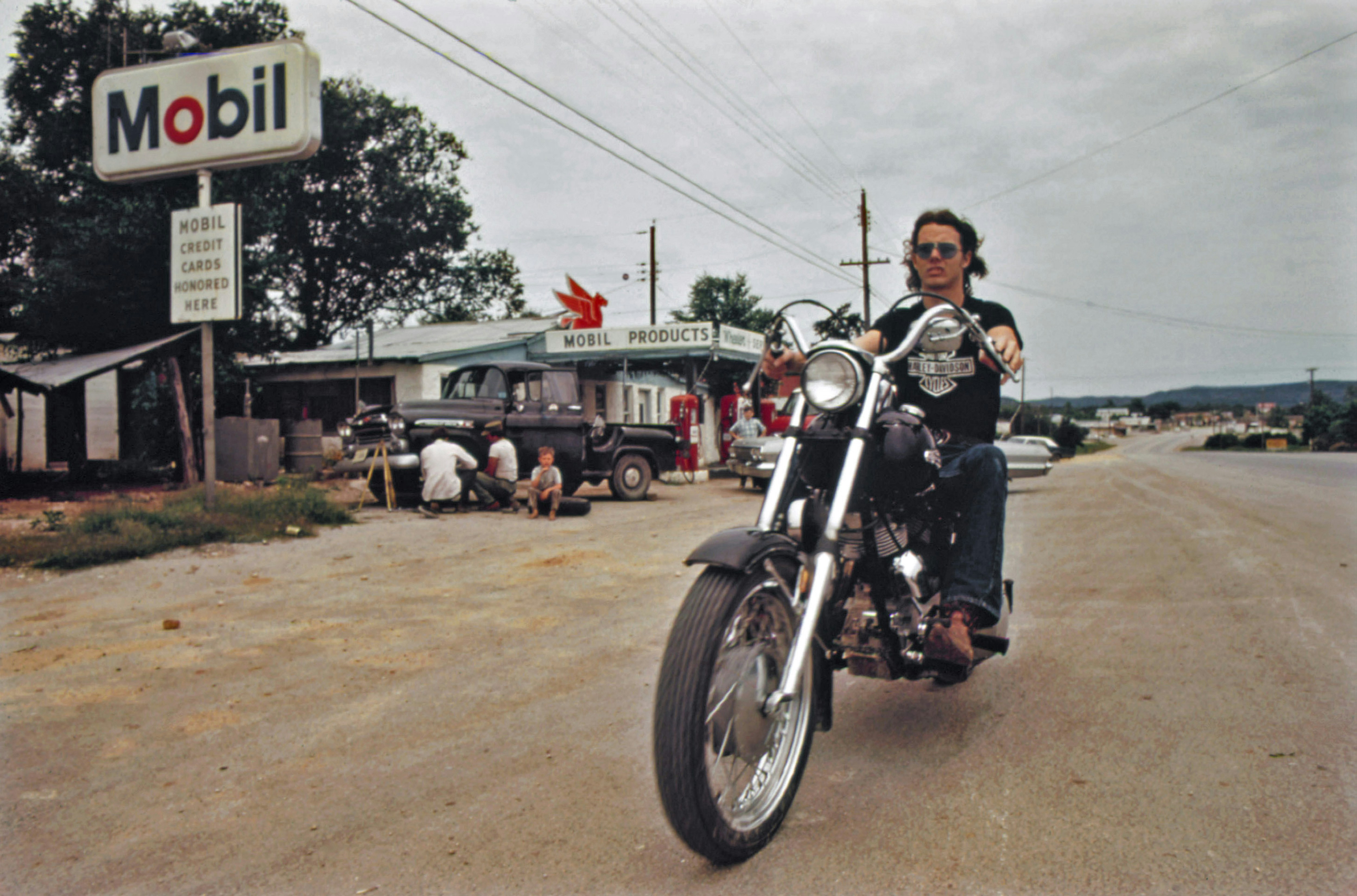 San Antonio, USA - May 1973: Motorcyclist in Leakey, near San Antonio, Texas (Marc St. Gil / Documerica)