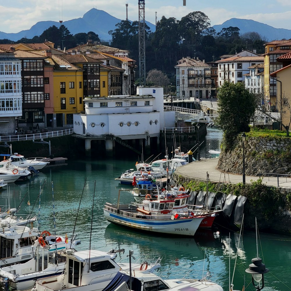 a harbor filled with lots of boats next to buildings