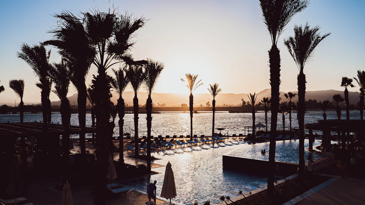 The sun setting over the Nile at Luxor