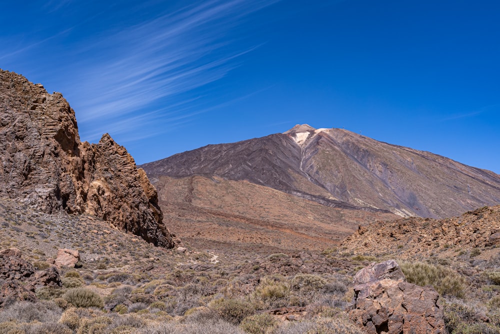 a mountain with a snow capped peak in the distance