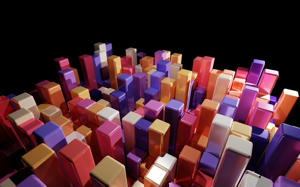a large group of colorful cubes with a black background
