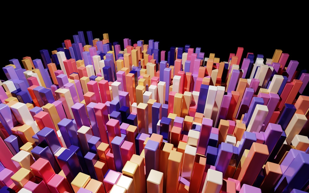 都市の形をしたカラフルなブロックの大きなグループ