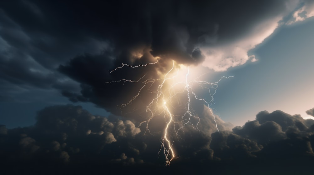 a large cloud filled with lots of lightning