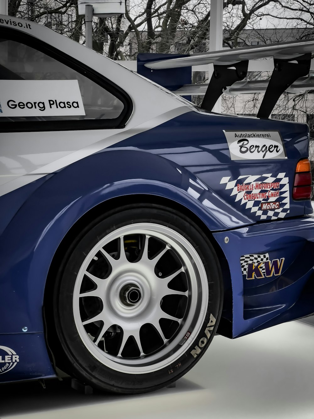 a close up of the rear end of a race car
