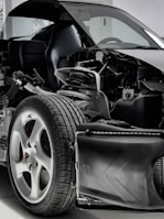 Detailed shot of a vehicle's undercarriage during inspection.