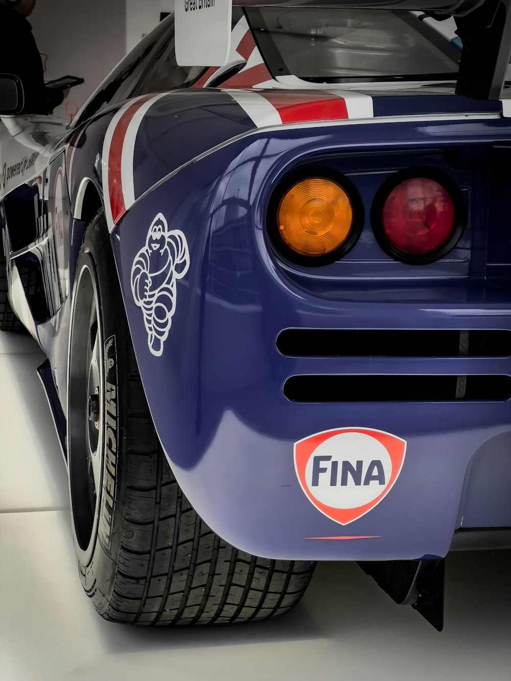 a close up of the tail end of a race car