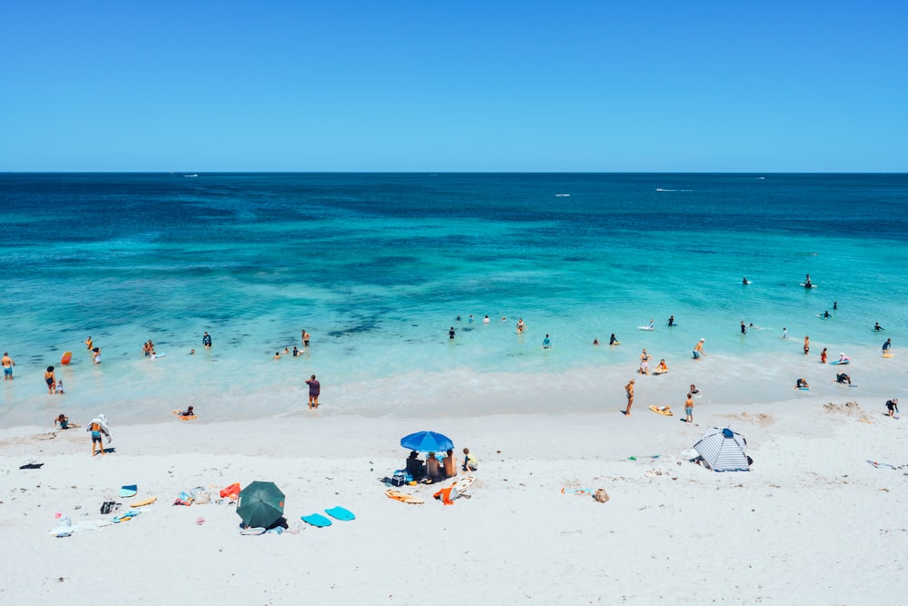 molte persone sono sulla spiaggia e in acqua