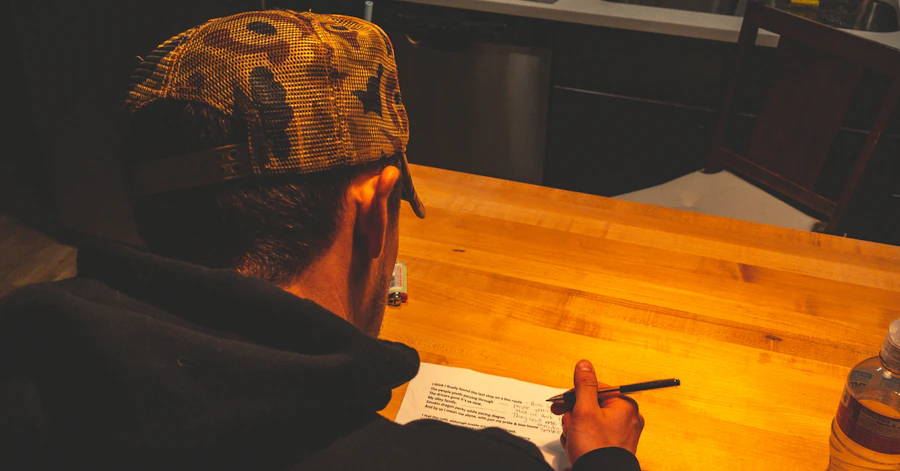 Writer at work on a piece