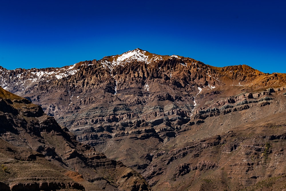 a view of a mountain range with snow on the top