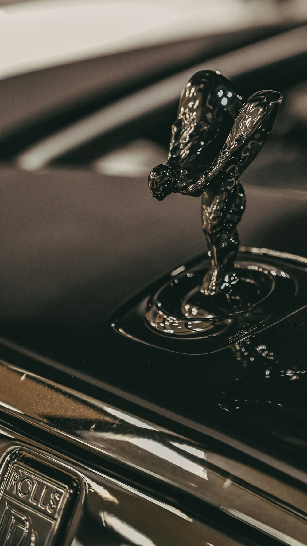 a close up of the hood ornament on a car