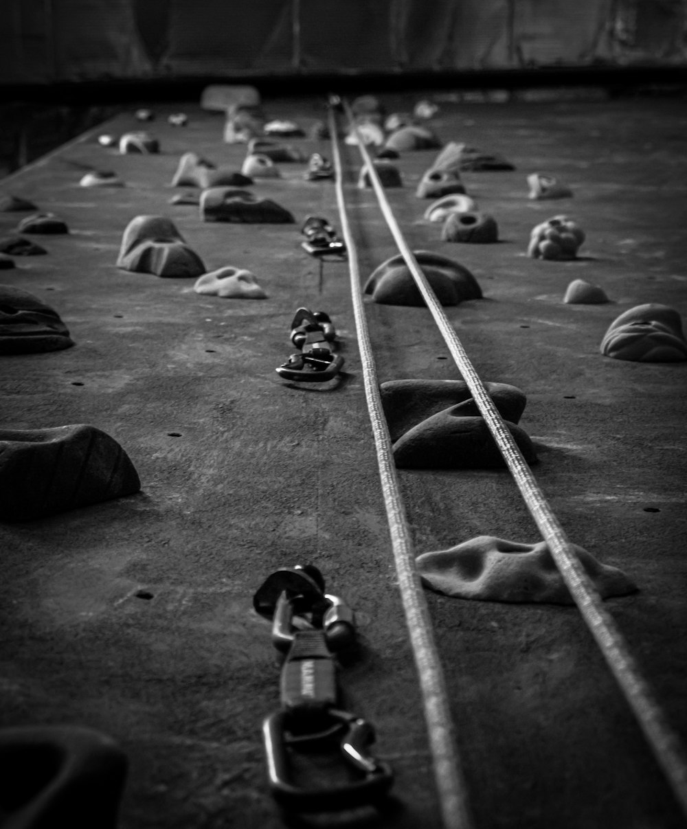 a black and white photo of a train track