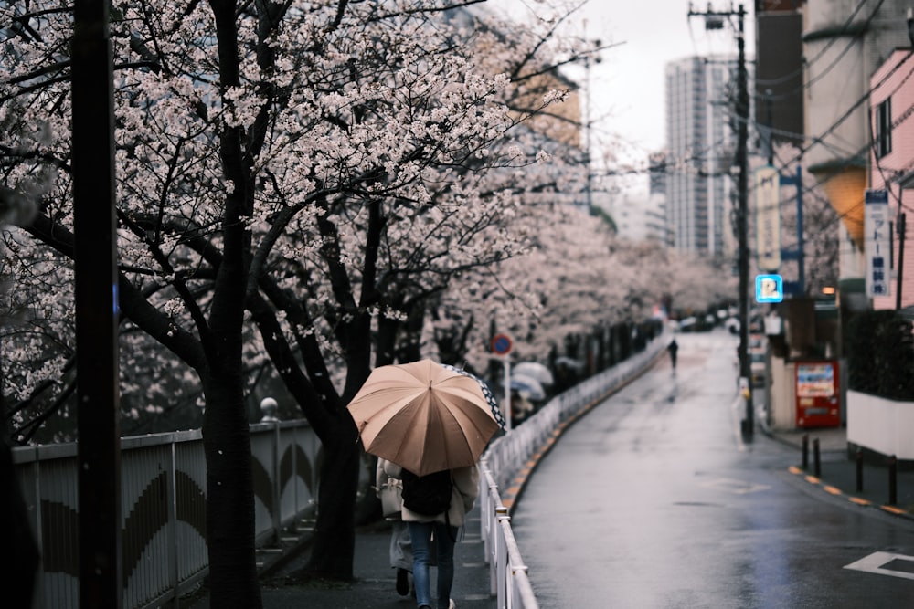 a person walking down a street holding an umbrella