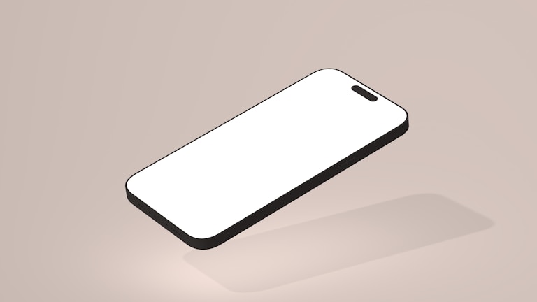 A stylized illustration of a smartphone with a blank screen, appearing to float against a neutral beige background. The phone is portrayed with simple, clean lines and a shadow cast below, giving it a three-dimensional appearance.
