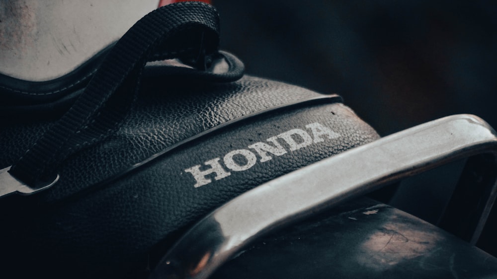 a close up of a shoe with the word honda on it