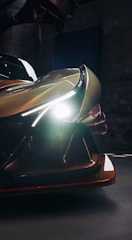 Close-up of a sleek modified car with dynamic lighting highlighting its aggressive design.