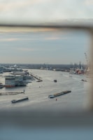 A view of the Danube River with transport vessels.