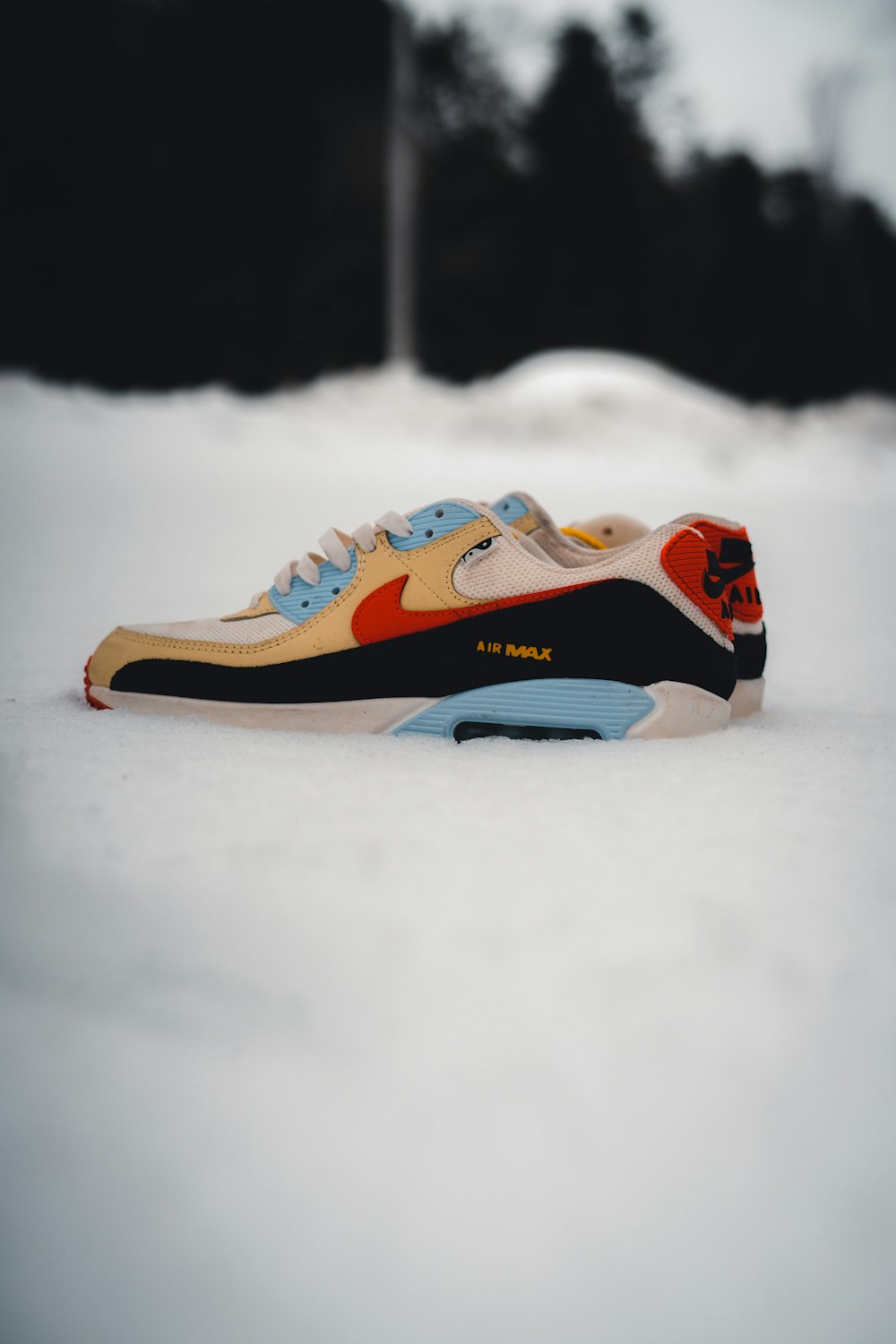 une paire de baskets assise dans la neige