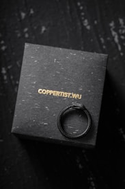 A dark textured box with the brand name COPPERTIST.WU is displayed, topped by a black ring resembling a serpent biting its own tail.