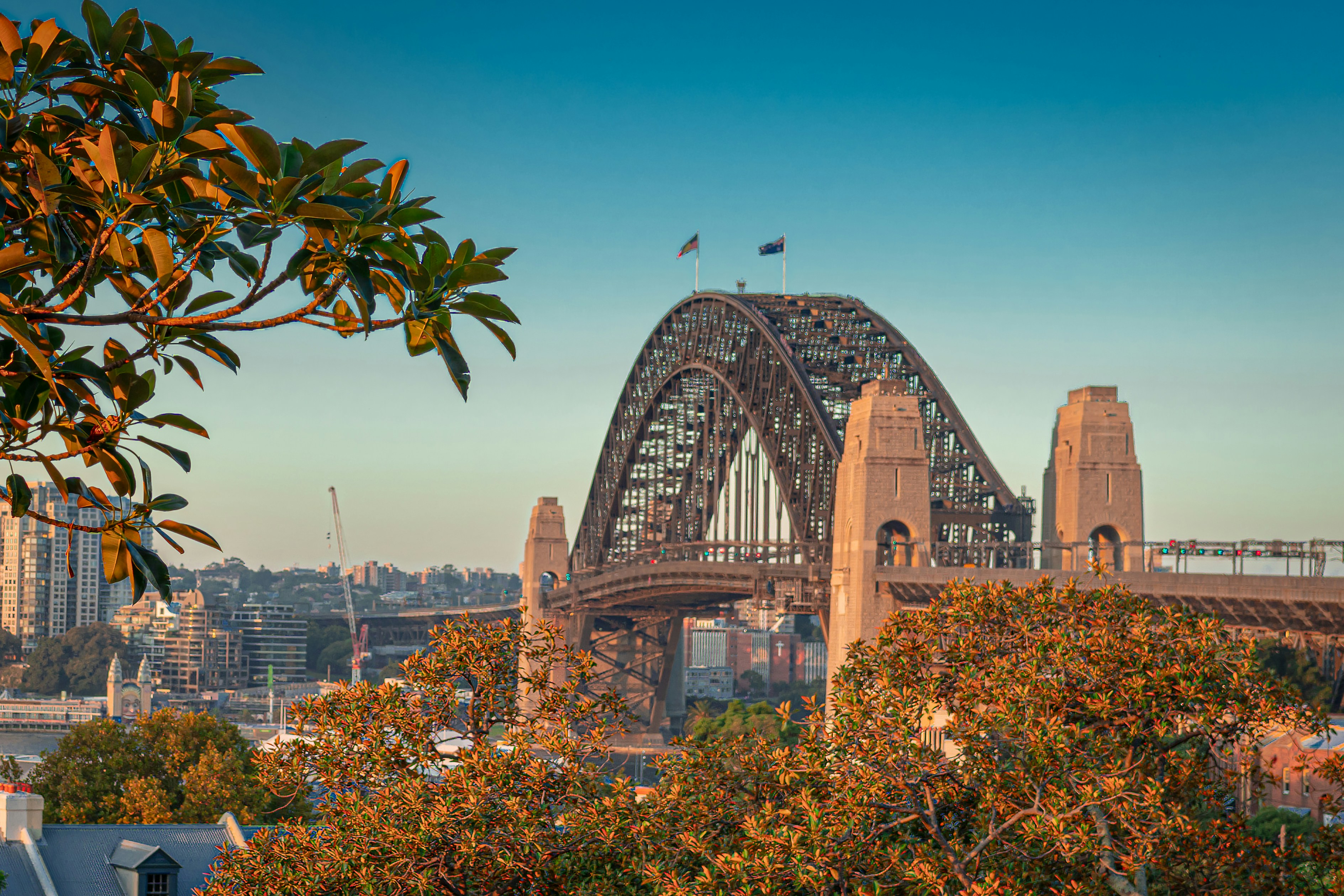 a view of a large bridge over a city
