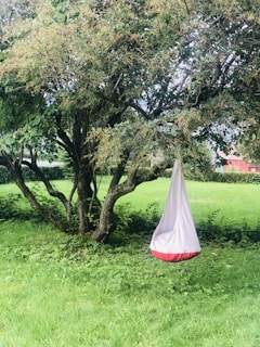 A spacious garden swing with plush cushions, framed by blooming flowers and leafy greenery.
