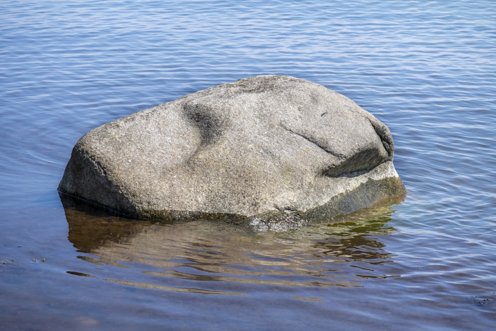 una grande roccia seduta nel mezzo di uno specchio d'acqua