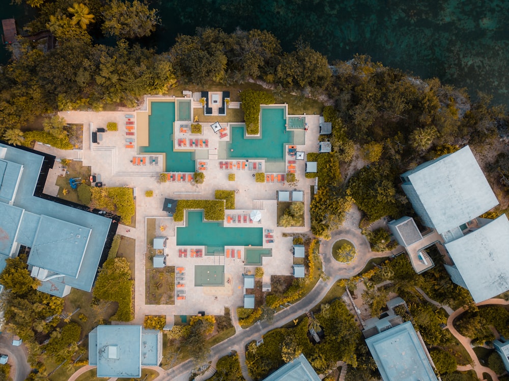 a bird's eye view of an aerial view of a resort