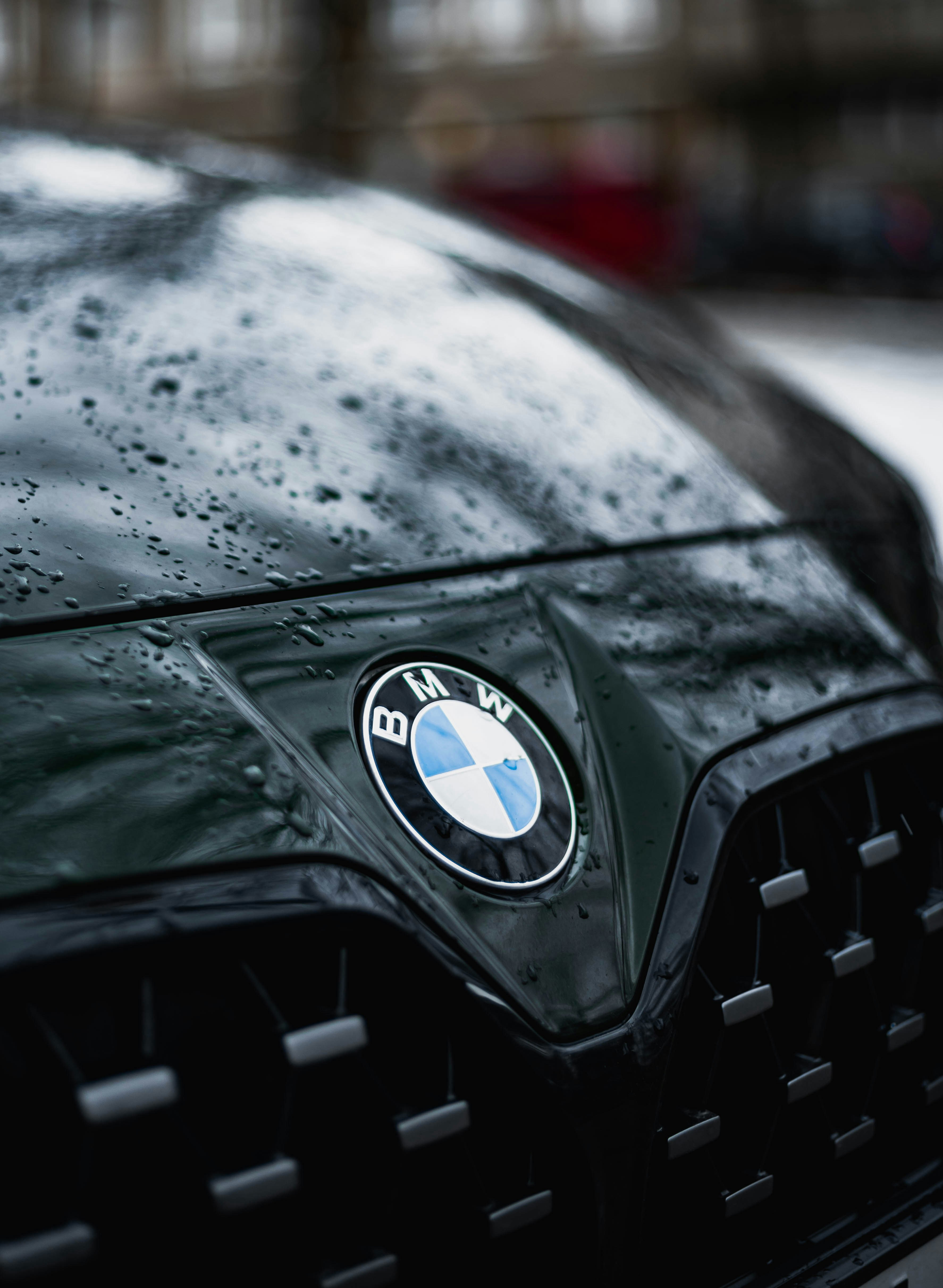 a close up of the front of a bmw car