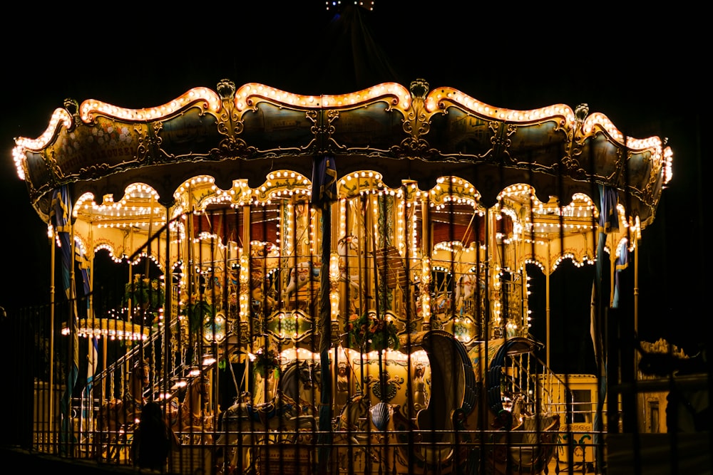 a merry go round lit up at night