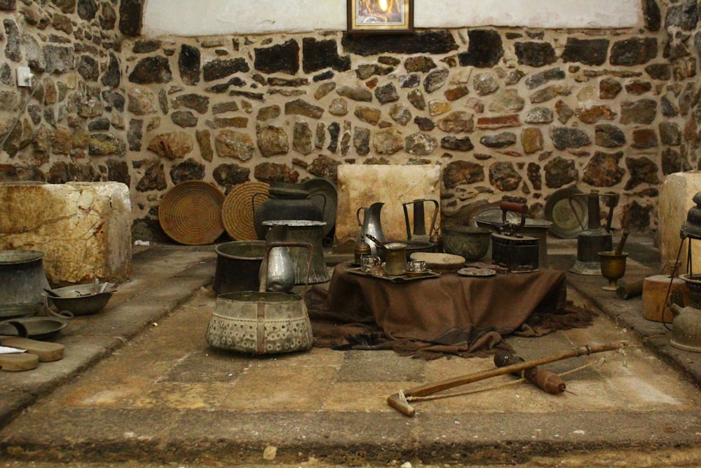 a room filled with lots of pots and pans