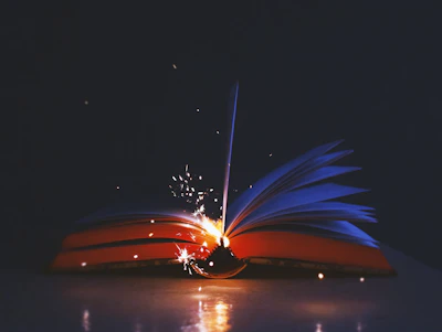 An open book with glowing facts and illustrations popping out, symbolizing curiosity and learning.