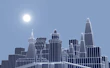 Bright, detailed cityscape from a simulation game with colorful buildings and happy citizens.