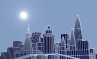 City skyline with digital network connections overlay.