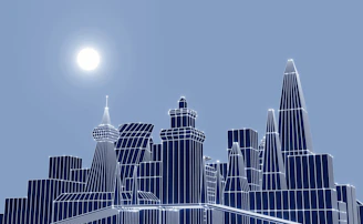 A luxurious city skyline made of shining domain name blocks representing digital real estate.
