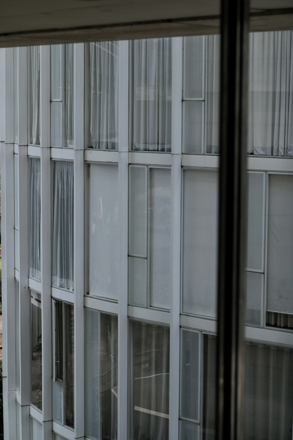 a view of a building through a window