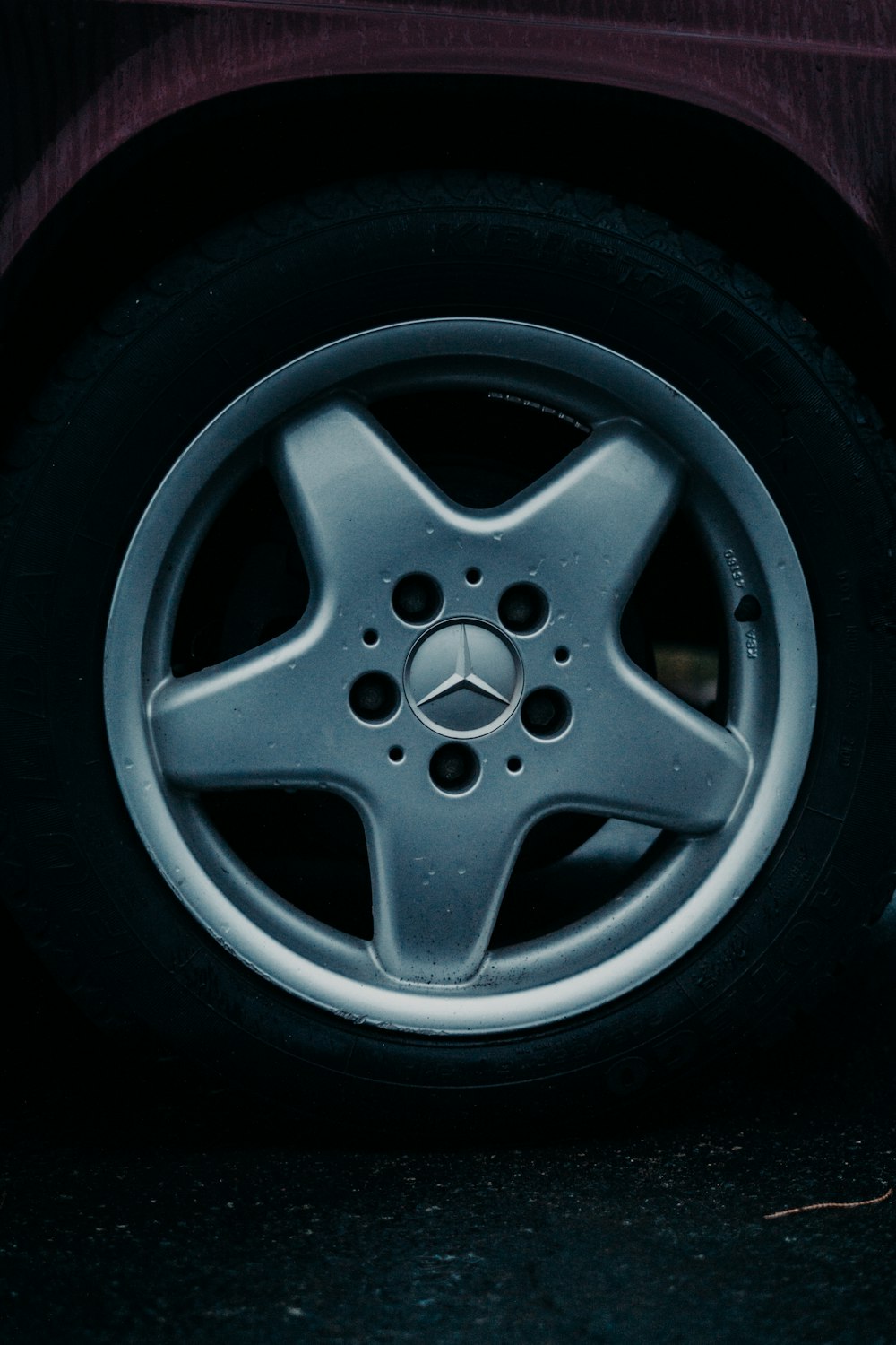 a close up of a tire on a car