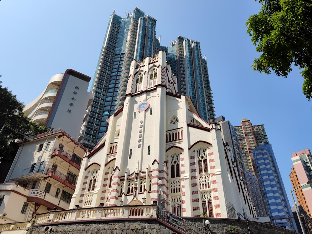 a tall building with a clock on the front of it