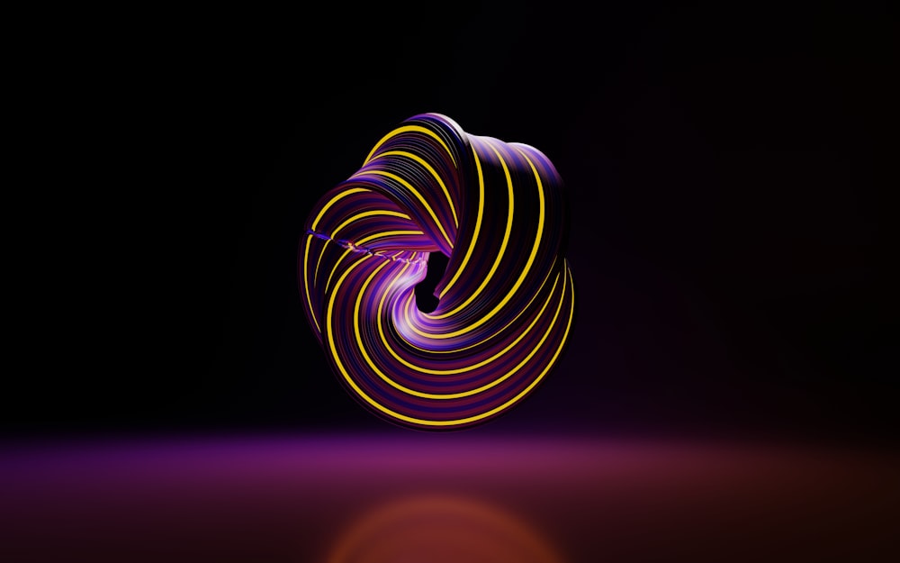 a purple and yellow swirl on a black background