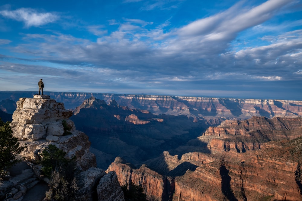 a man standing on top of a large cliff