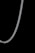 A silver chain with interlocking links displayed against a solid black background. The chain is curving slightly, creating a gentle arc.