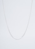 A simple silver chain necklace displayed against a plain white background.