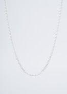 A simple silver chain necklace displayed against a plain white background.