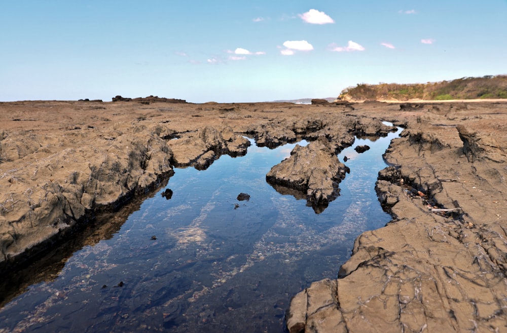 a small body of water surrounded by rocks