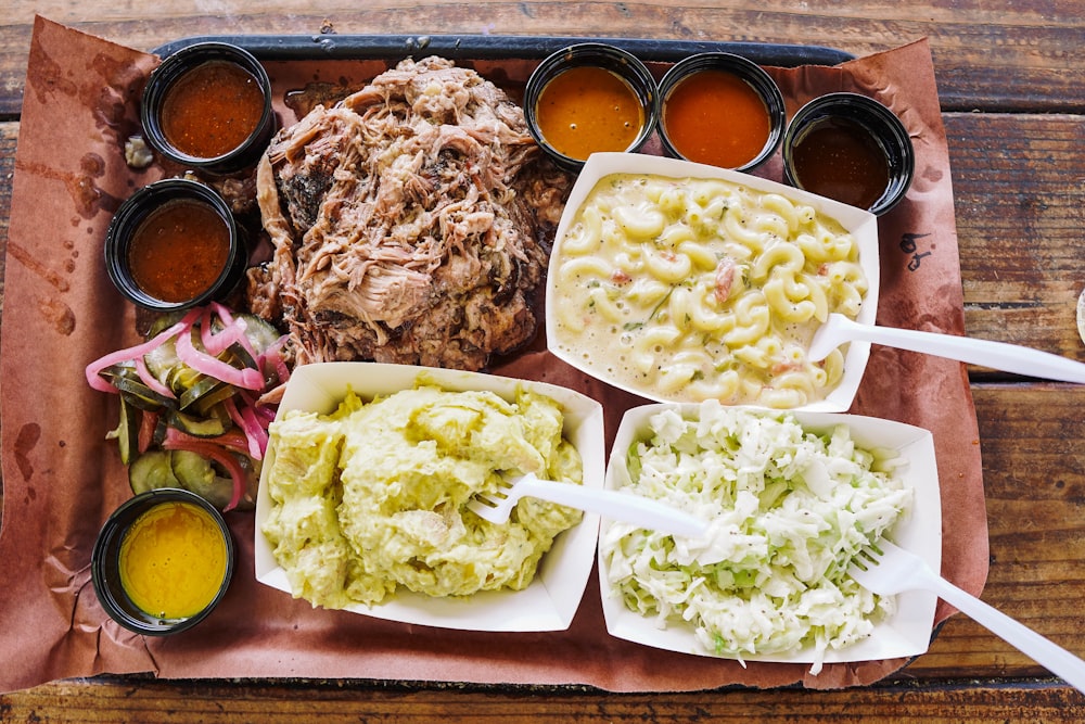 a tray filled with different types of food