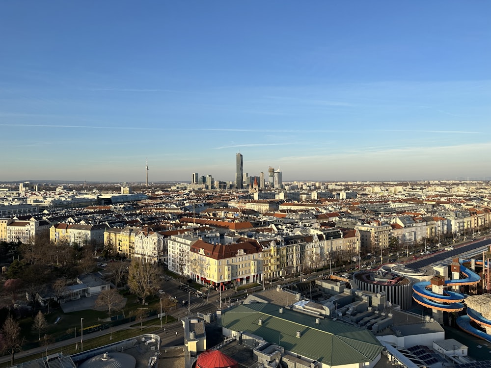 a view of a city from the top of a building