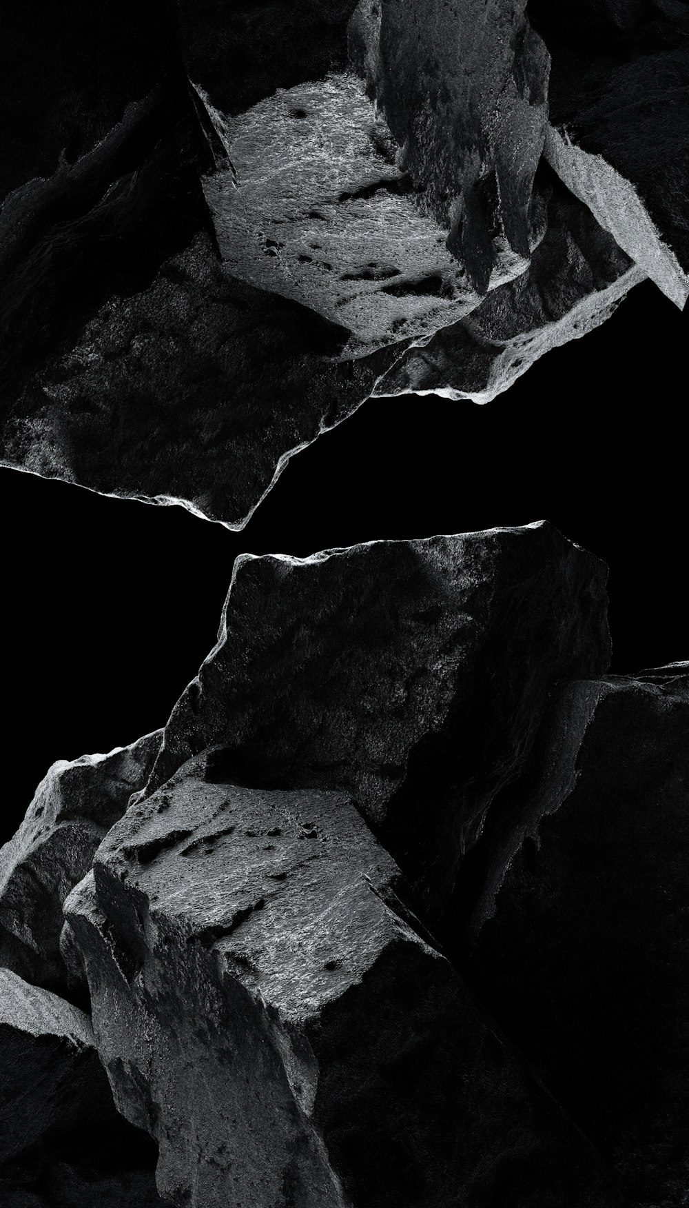일부 바위의 흑백 사진