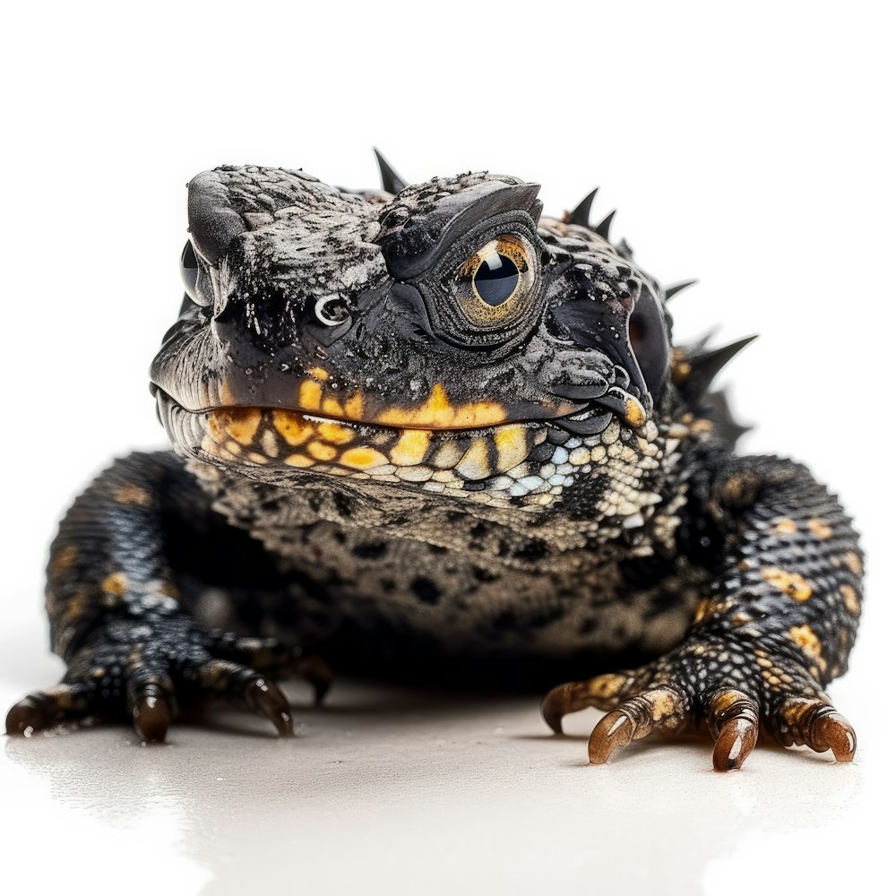 a close up of a lizard on a white background