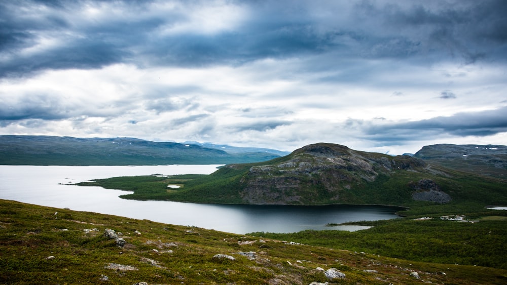 a large body of water surrounded by mountains